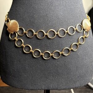 Vintage Gold-Tone Seashell Double Chain Link Belt 36" S/M Statement Accessory